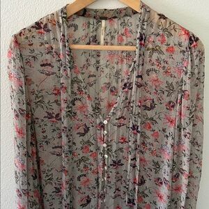 Free People Floral Sheer Kimono Bed Jacket S